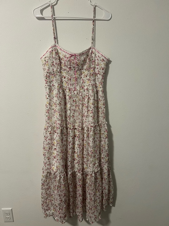 Hesperus Dresses & Skirts - Floral Tiered Spaghetti Strap Maxi Dress - Pink & Cream